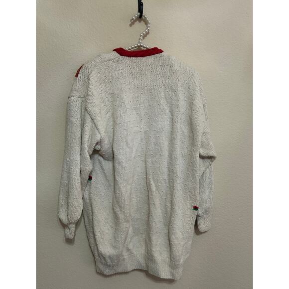 Vintage Christmas 1980's White Christmas Sweater Knitted Cardigan Toys Hong Kong - Picture 6 of 7
